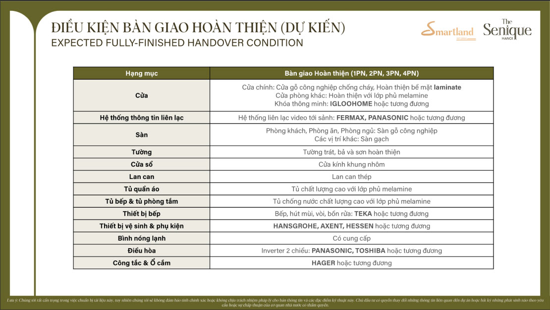 điều kiện bàn giao the senique hà nội